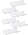 IEEK 6 PCS White Acrylic Floating Shelves Display Ledge,Wall Mounted Nursery Kids Bookshelf,15 Inch Bathroom Wall Shelf and Stor