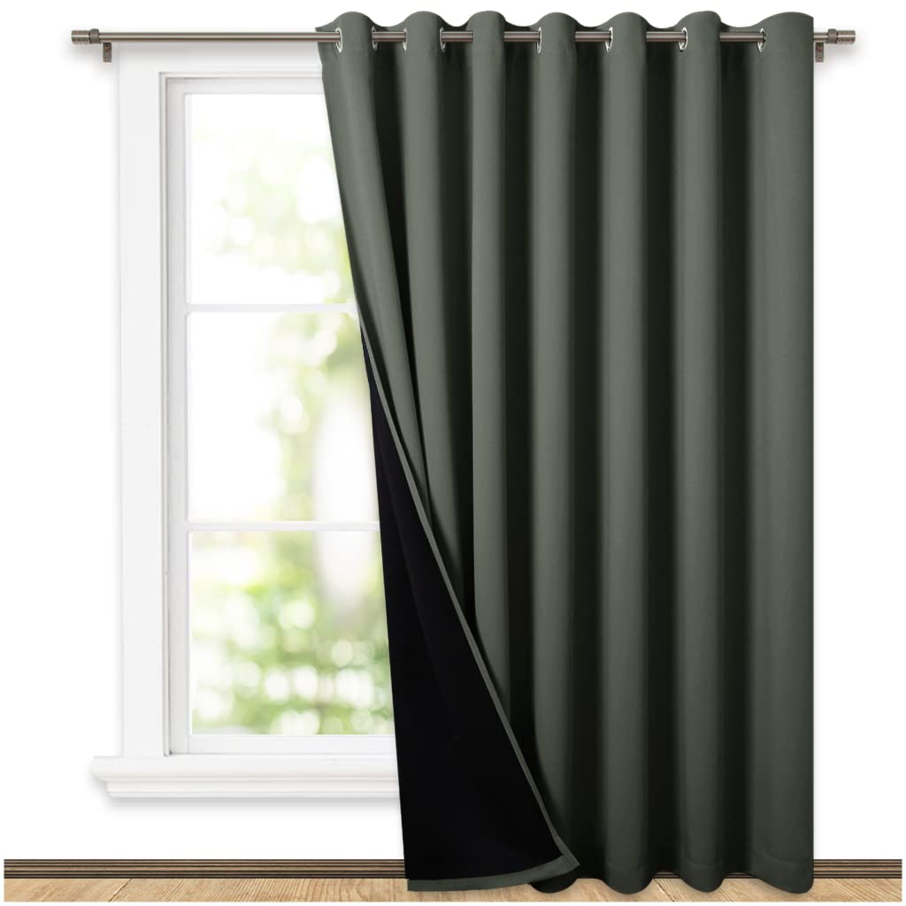 NICETOWN Dark Mallard Full Shading Curtains for Patio Door, Super Heavy-Duty Thermal Backing Sliding Glass Door Drape, Privacy A