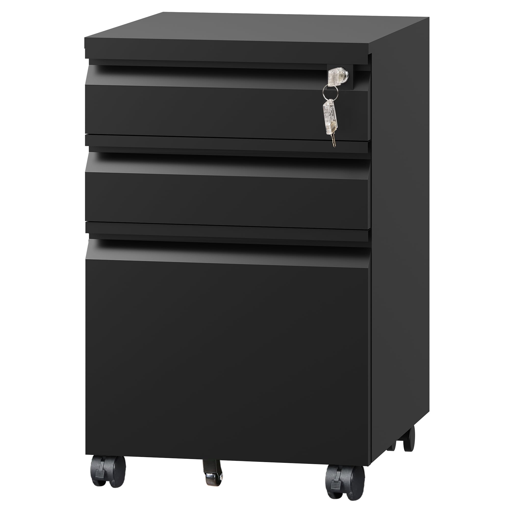 DEVAISE 3 Drawer File Cabinet with Lock, Black Metal Mobile Filing Cabinet Under Desk, Home Office Furniture fits A3/A4/Letter S