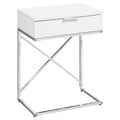 Monarch Specialties 24 H Accent Side Table with Rectangular Top and Chrome Metal Base - Glossy White