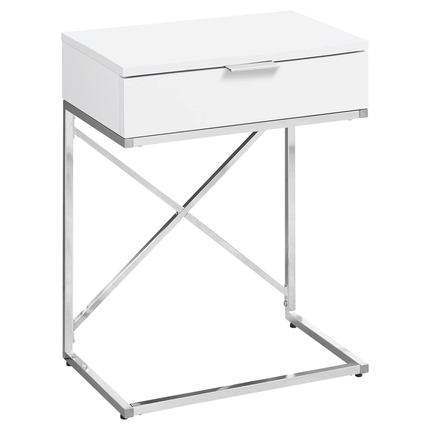 Monarch Specialties 24 H Accent Side Table with Rectangular Top and Chrome Metal Base - Glossy White
