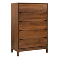 New Spec Monte Rosa Mid Century 5 Drawer Wood Chest in Walnut