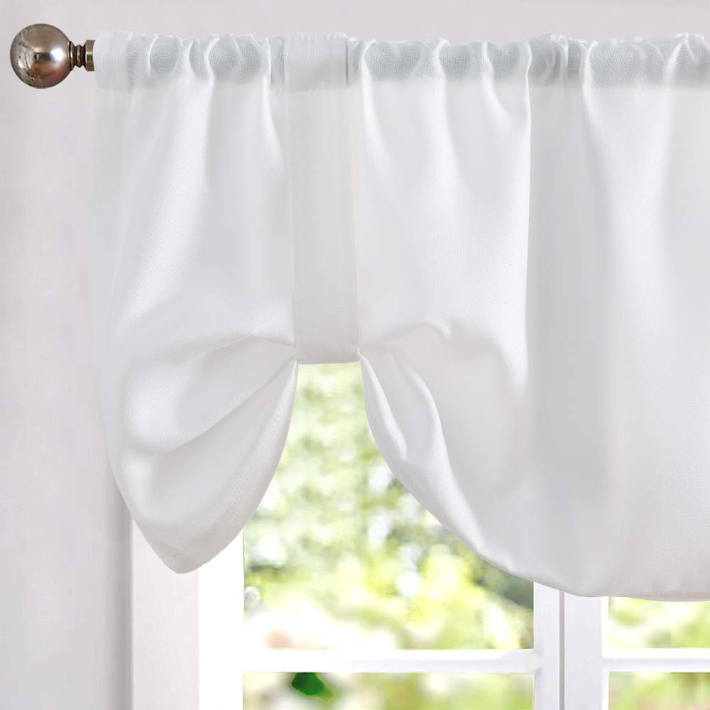 JINCHAN Tie Up Valance Curtains Kitchen Valance for Window Faux Linen Textured Valance for Living Room 20 Inch Light Filtering A