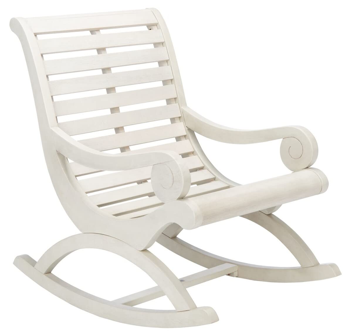 Safavieh PAT7016C Outdoor Sonora White Eucalyptus Wood Scroll Arms Rocking Chair