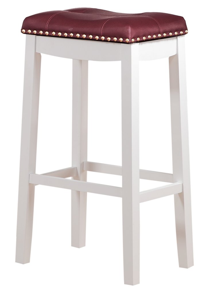 Angel Line Cambridge bar stools, 29 Set of 1, White with Dark Red Cushion