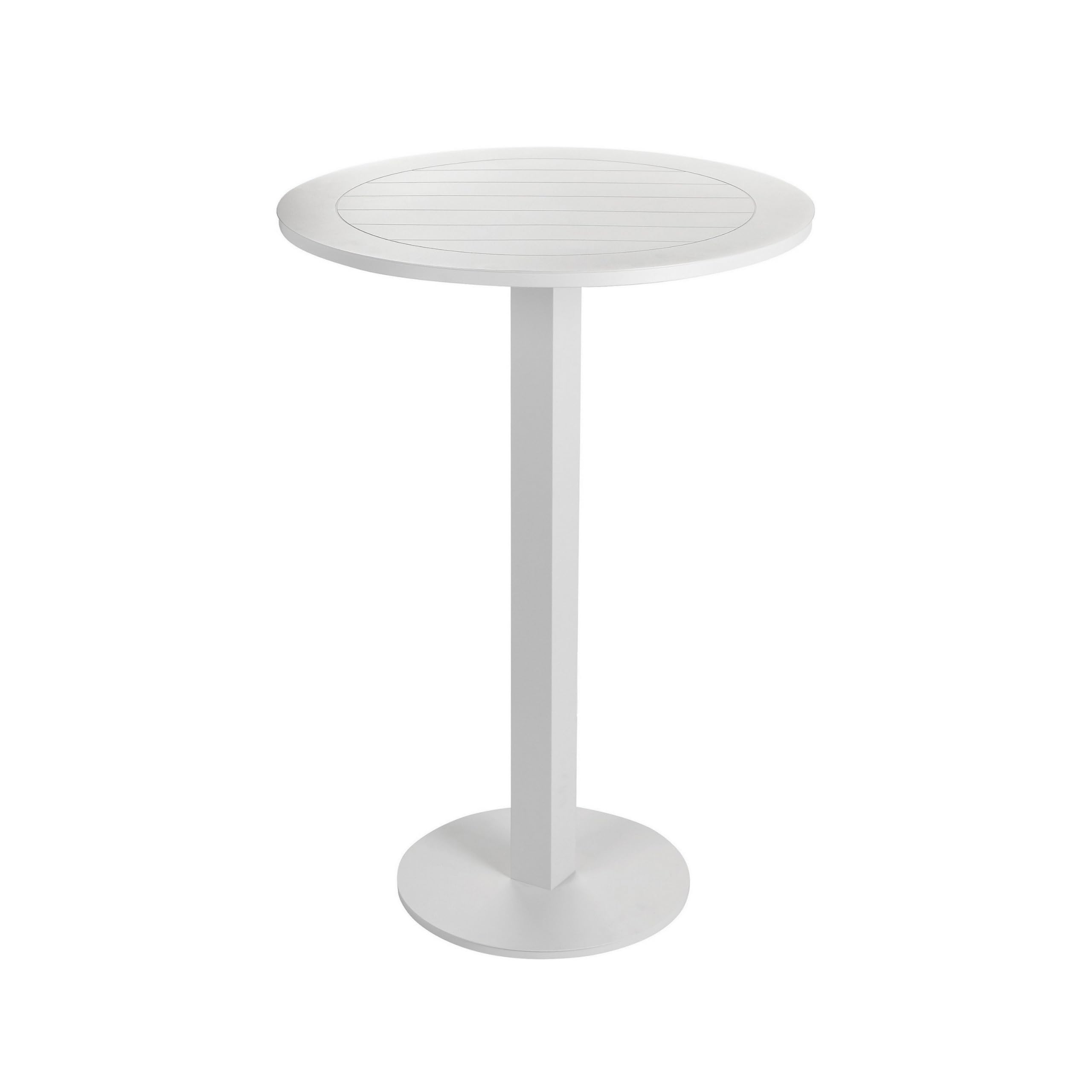 Benjara Keli 43 Inch Outdoor Bar Table, White Aluminum Frame, Foldable Design