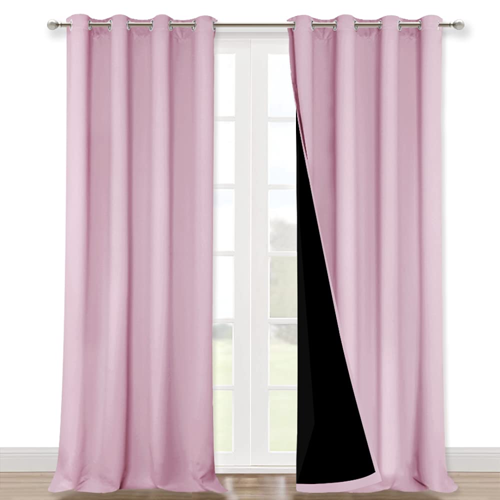 NICETOWN Full Shading Curtains for Windows, Super Heavy-Duty Black Lined Blackout Curtains for Girls Room, Privacy Assured Heav