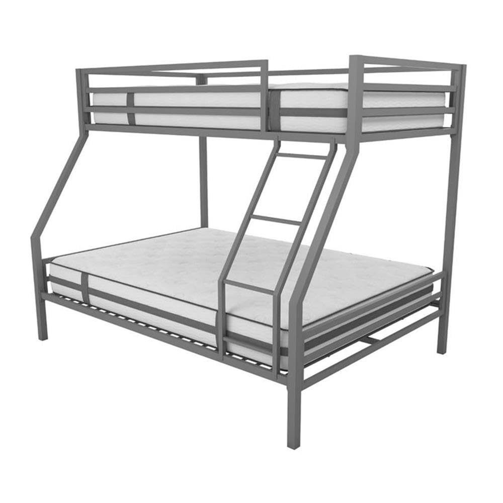 Novogratz Maxwell Metal Bunk Bed Frame for Kids and Teens, with Angled Ladder, High Guardrail and Metal Slats, No Boxspring Requ