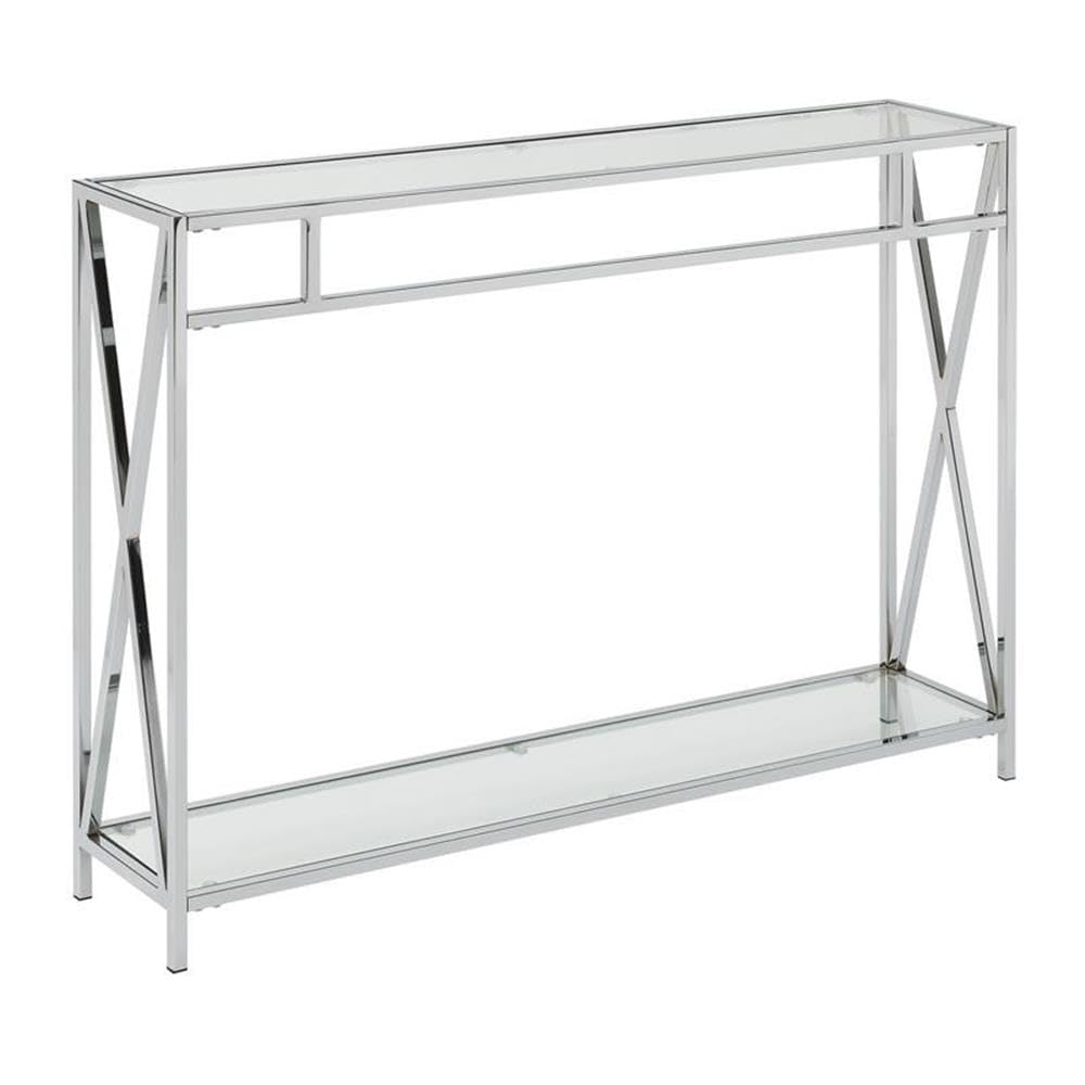 Convenience Concepts Oxford Chrome Console Table 42 - Contemporary Modern Sofa Table with Storage Shelf, Narrow Entryway Hall Ta