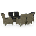 vidaXL 7-Piece Patio Dining Set - PE Rattan and Steel Frame Outdoor Furniture with Adjustable Reclining Chairs, Removable Cushio