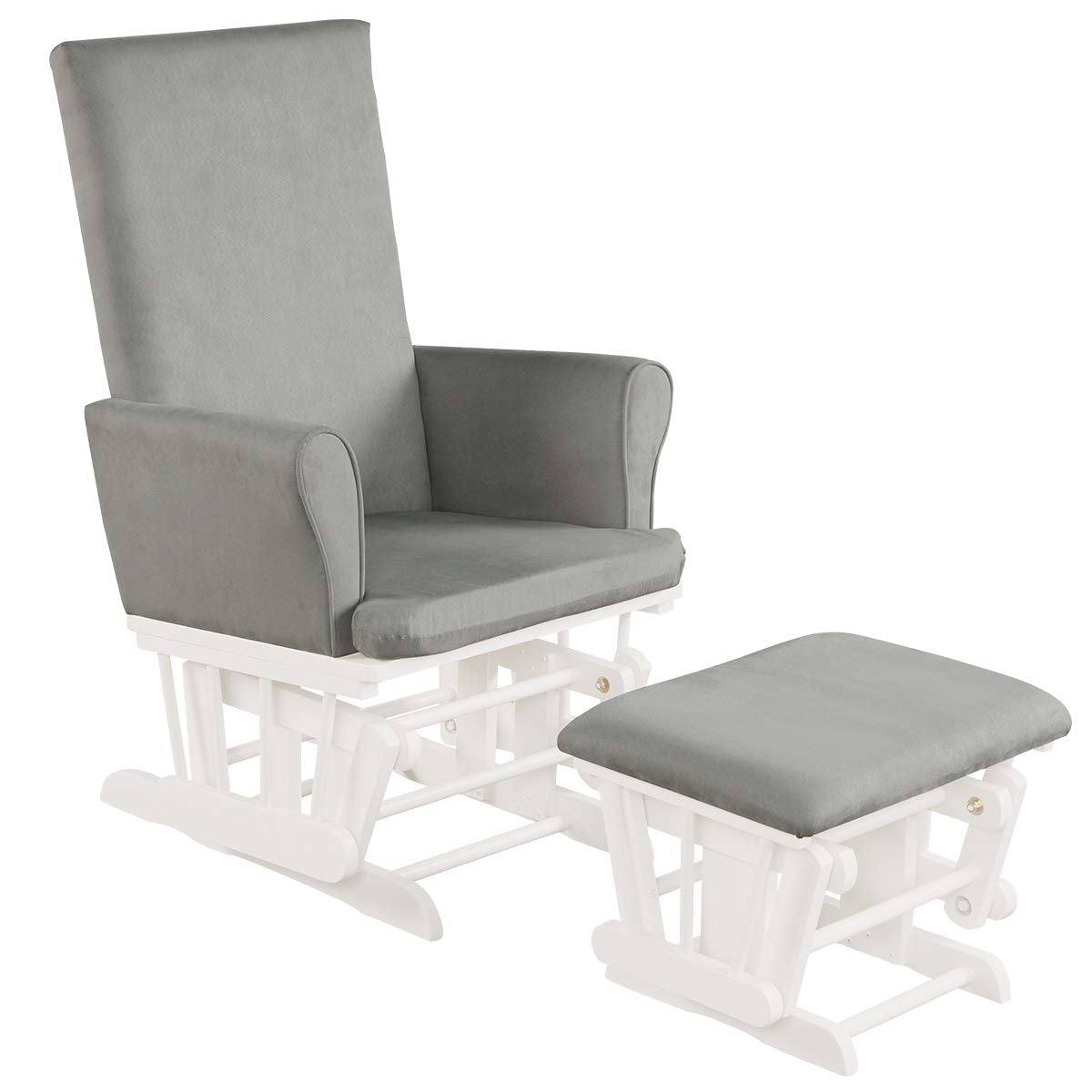 Costzon Baby Glider and Ottoman Cushion Set, Wood Baby Rocker Nursery Furniture for Napping, Nursing, Reading, Upholstered Hoop 