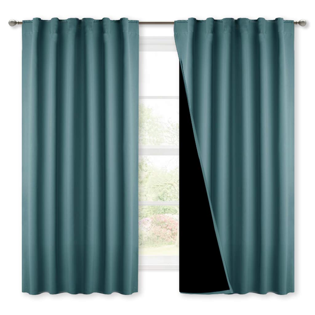 NICETOWN Bedroom Curtains Blackout Drapes, Thermal Insulated Black Liner Curtains for Nursery Room, Cold Blocking Back Tab Drape