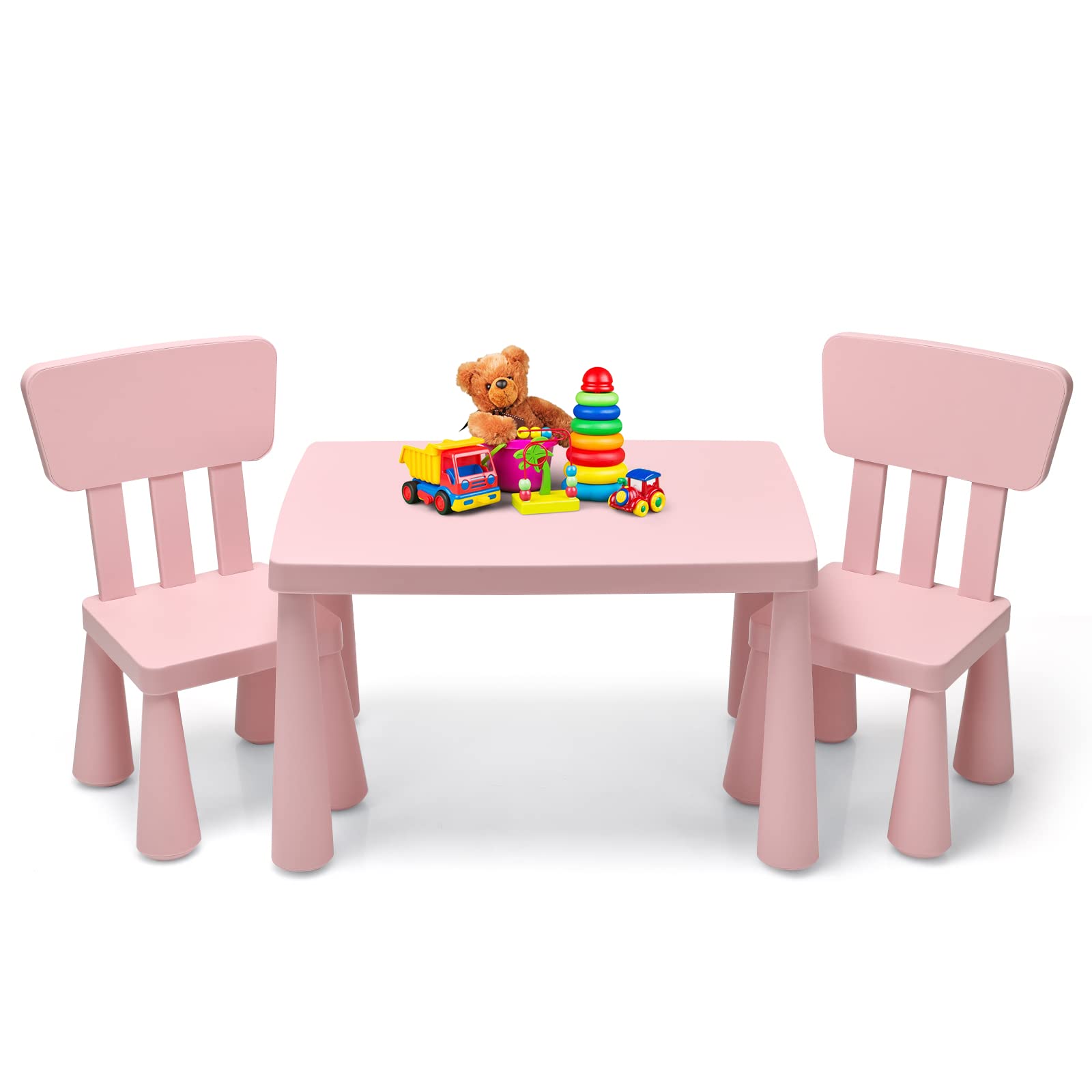 HONEY JOY Kids Table and Chair Set, Plastic Children Activity Table and 2 Chairs for Art Craft, Easy-Clean Tabletop, 3-Piece Tod