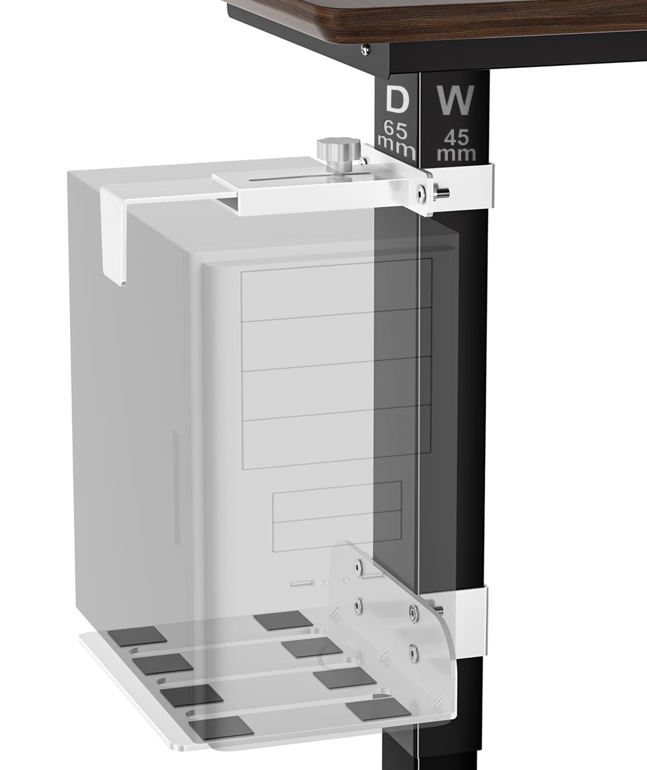 Under Desk PC Mount - No Drilling 40 lb Capacity, Computer Holder Under Table, Adjustable Height and Width, Clamp-on Leg PC Moun