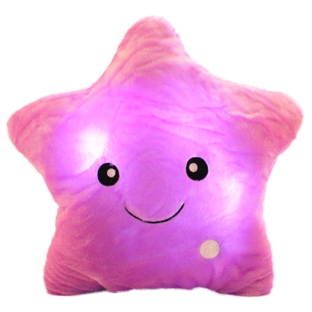sofipal Twinkle Star Shaped Plush Pillow, Creative LED Night Light Glow Cushions Stuffed Toys Gifts for Kids, Decoration (Purple