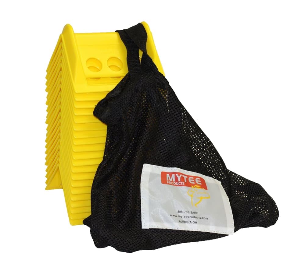 Mytee Products 120 Pack Yellow 4 Flatbed Edge Protectors with Carrying Case - 4 Winch Ratchet Straps Plastic Corner Protectors f