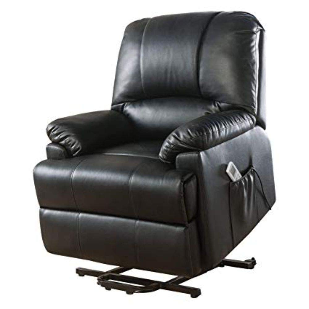 HomeRoots PU, Pine, Plywood, Foam 34 X 37 X 41 Black Leatherette Power Lift Massage Recliner