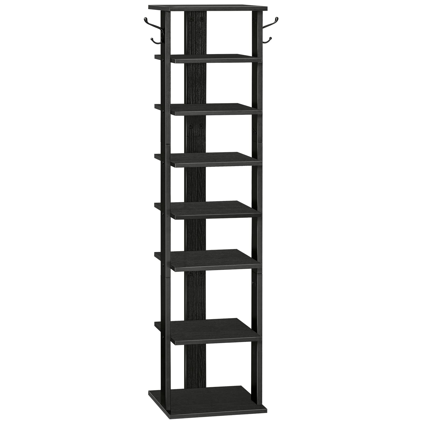 HOOBRO 10 Tiers Vertical Shoe Rack, Wooden Shoe Storage Organizer with Hooks, Narrow Shoe Tower for 20 Pairs, Space Saving, for 