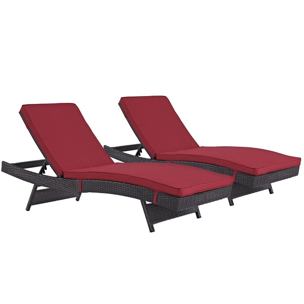 Modway Convene Patio Set of 2 Chaise with Espresso Red EEI-2428-EXP-RED-SET