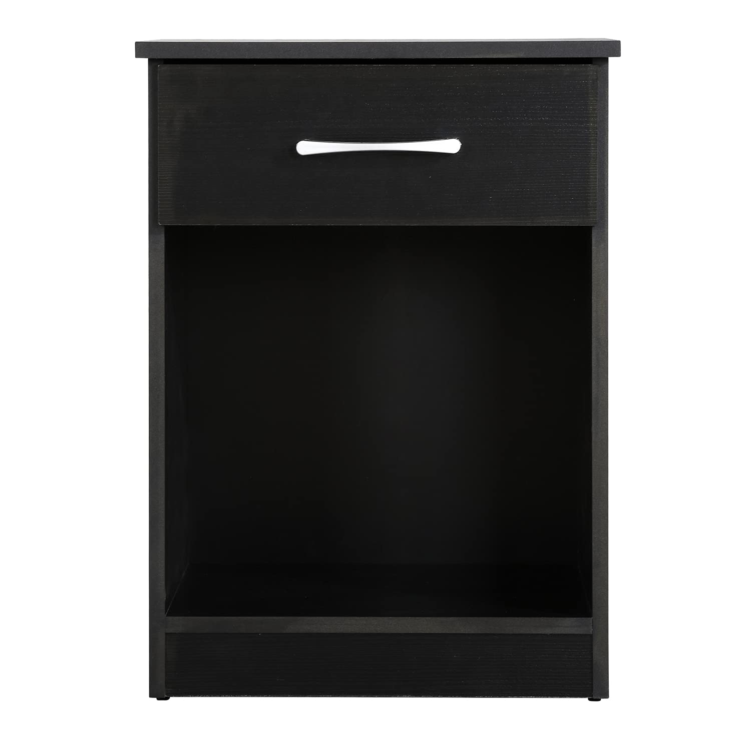 Passion Furniture Indoor Home Office Decortative Small Safe Storage Bedroom/Living Room End Table Lindsey 1-Drawer Black Nightst
