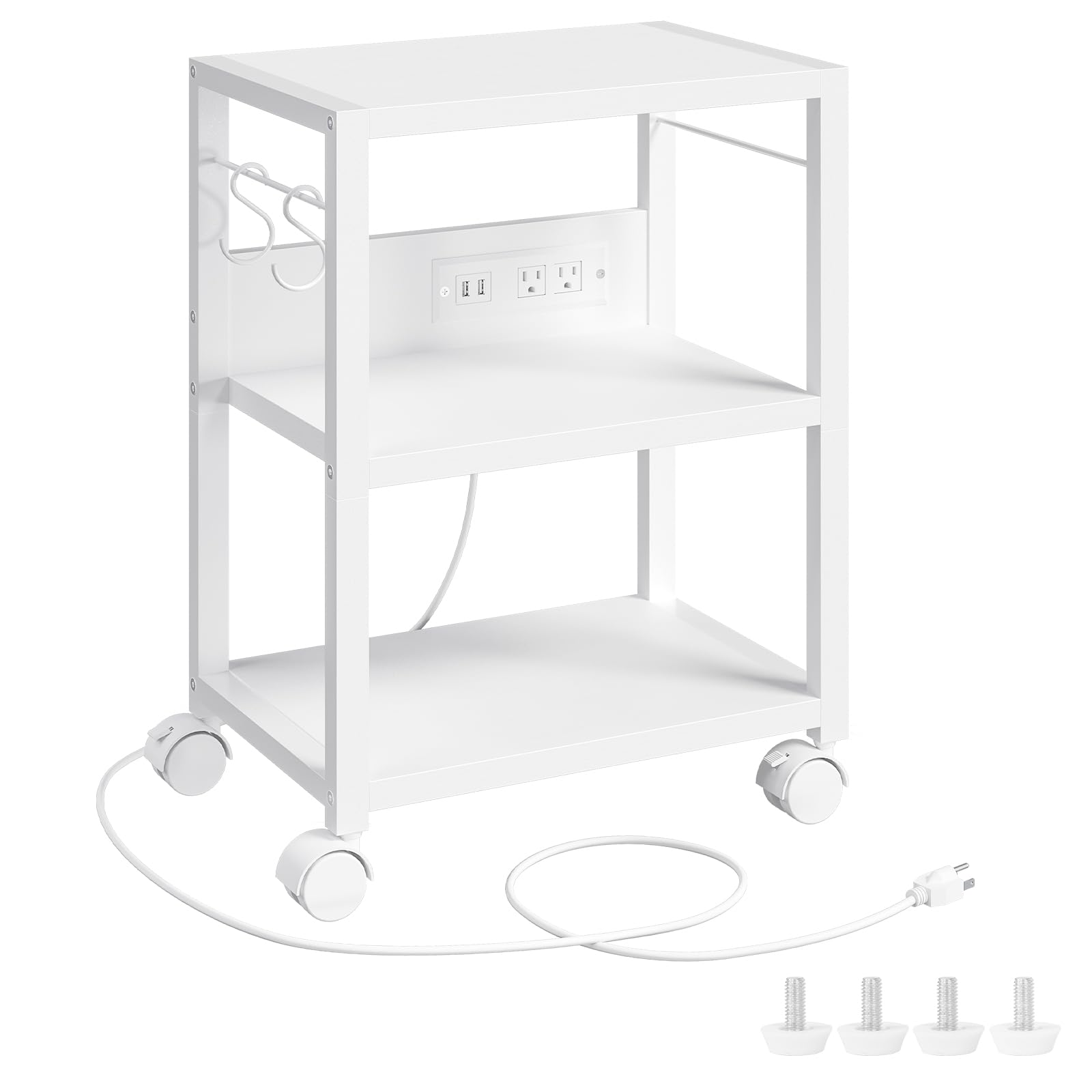 MAHANCRIS Industrial Printer Cart, 3-Tier Mobile Printer Stand, Rolling Cart with 2 AC Outlets and 2 USB Ports, Home Printer Sta