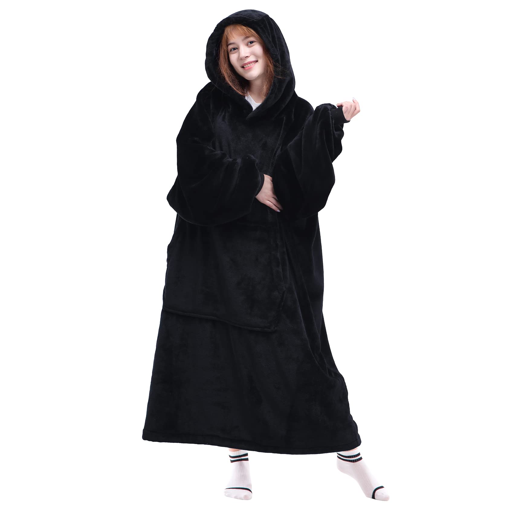 Waitu Wearable Blanket Sweatshirt Gifts for Women and Men, Warm and Cozy Giant Blanket Hoodie, Thick Flannel Blanket with Sleeve