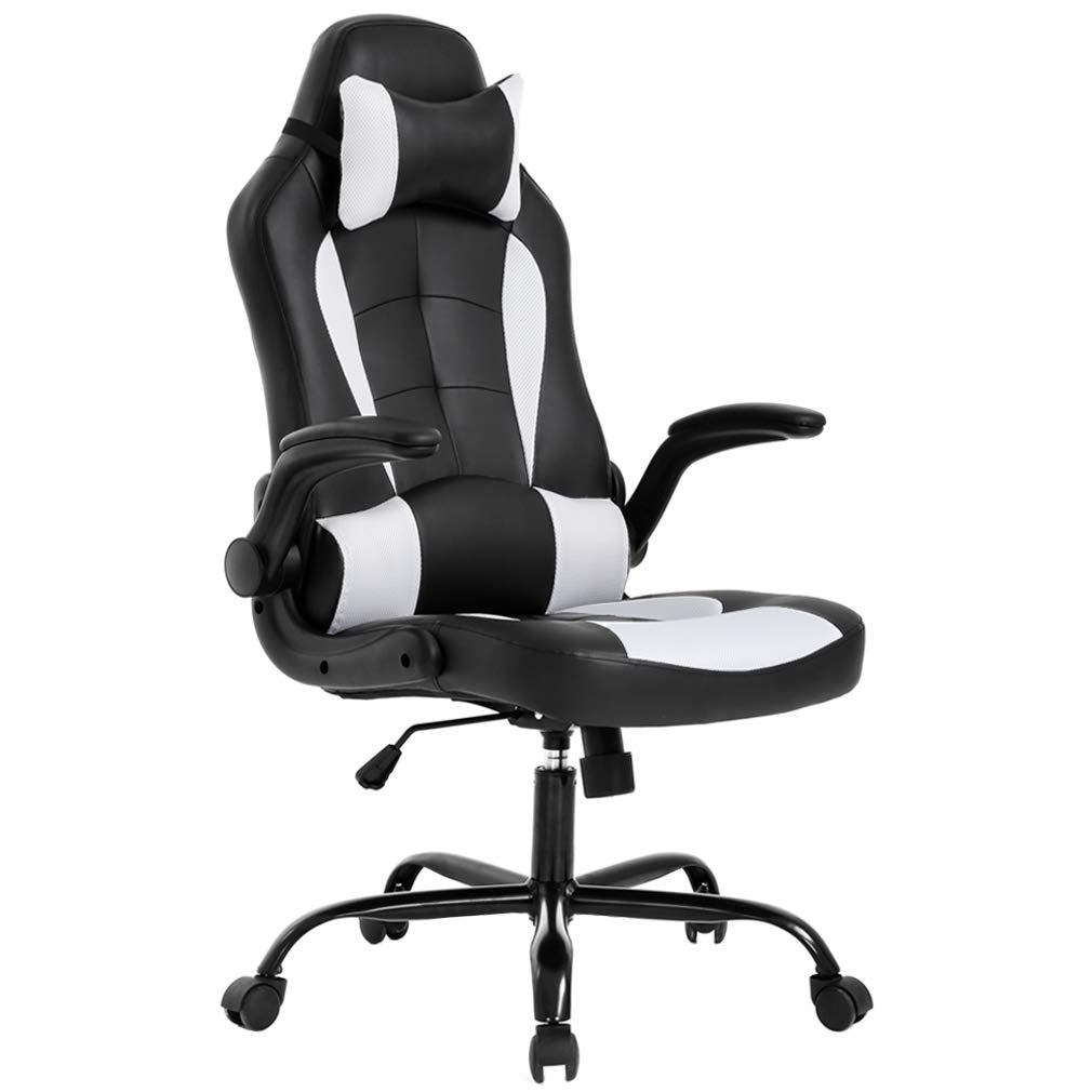 BestOffice PC Gaming Chair Ergonomic Office Chair Desk Chair with Lumbar Support Flip Up Arms Headrest PU Leather Executive High