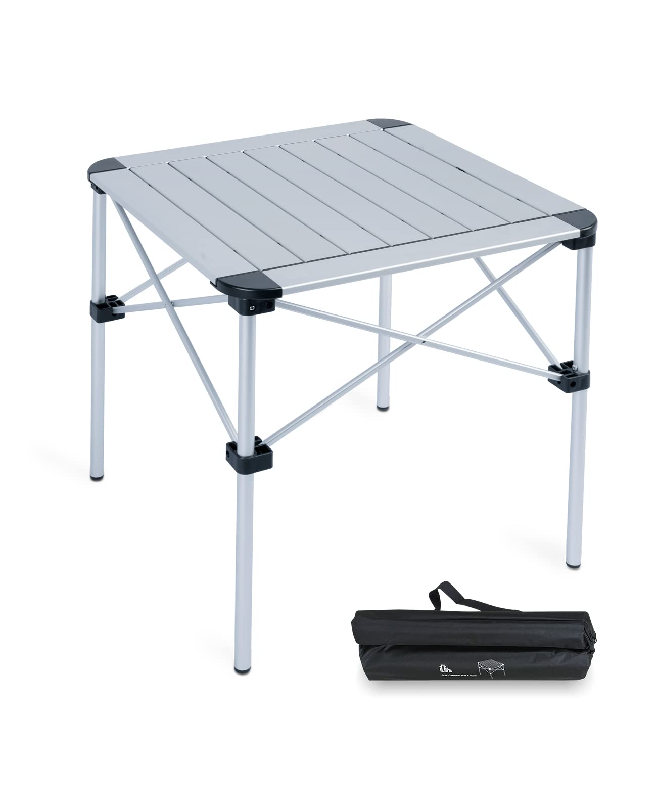 iClimb Lightweight Stable Alu. Folding Square Table Roll Up Top with Carry Bag for Camping Picnic Backyards BBQ Camp Kitchen (Si