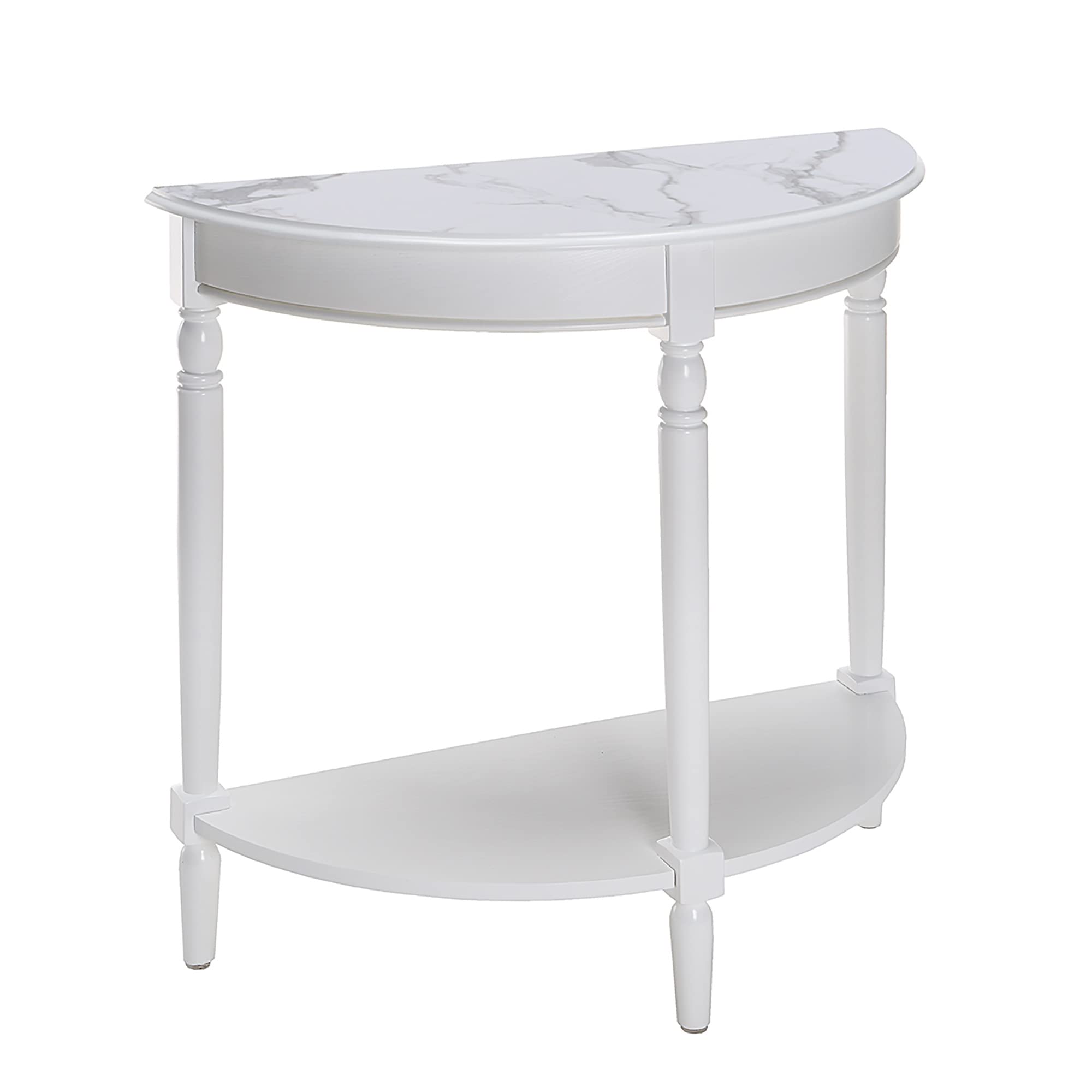 Convenience Concepts French Country Half-Round Entryway Table with Shelf, White Faux Marble/White
