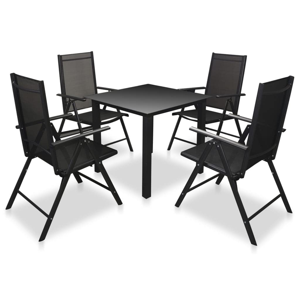 vidaXL 5-Piece Patio Dining Set - Foldable Outdoor Chairs, Glass Tabletop, Weather-Resistant Textilene Seats, Powder-Coated Alum