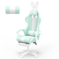 Ferghana Kawaii Light Green Gaming Chair with Bunny Ears, Ergonomic Cute Gamer Chair with Footrest and Massage, Racing Reclining