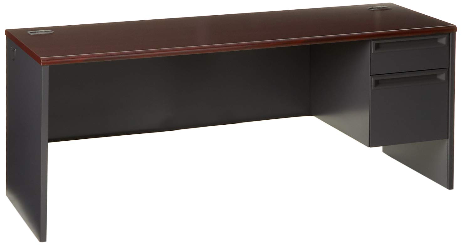 HON 38000 Series Right Pedestal Credenza, 72w x 24d x 29-1/2h, Mahogany/Charcoal