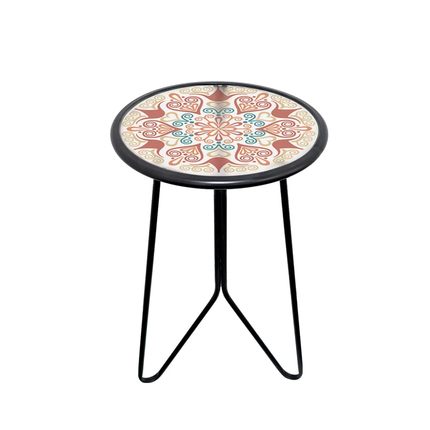 LIFFY Outdoor Metal Side Table,12  Small Outdoor Accent Table with Glass Top,Indoor Round Home Decorative End Table,Weather Resi