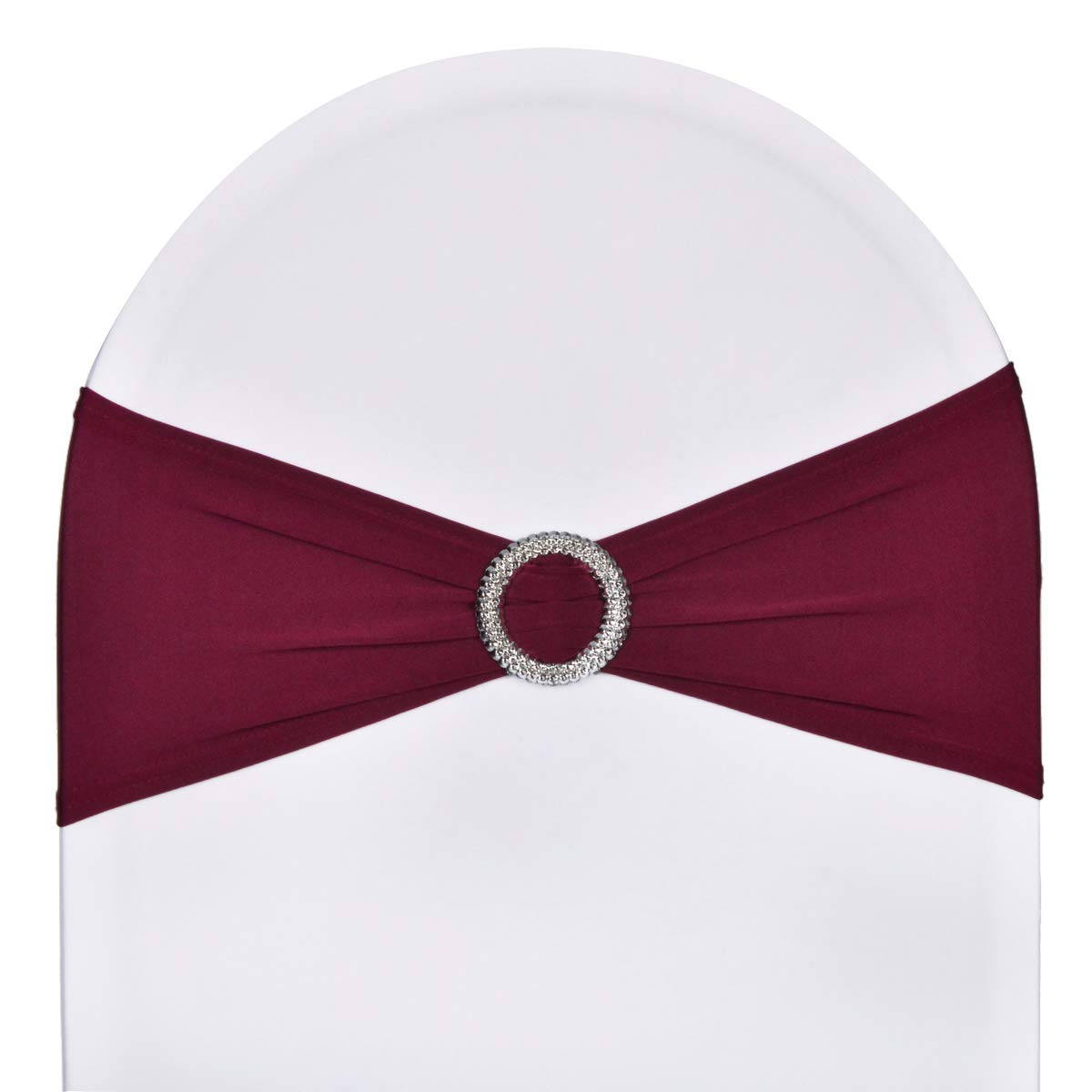 SweetEasy 50pcs Stretch Spandex Chair Sashes for Wedding Party Banquet Decoration Elastic Bulk Chair Cover(Burgundy Maroon)
