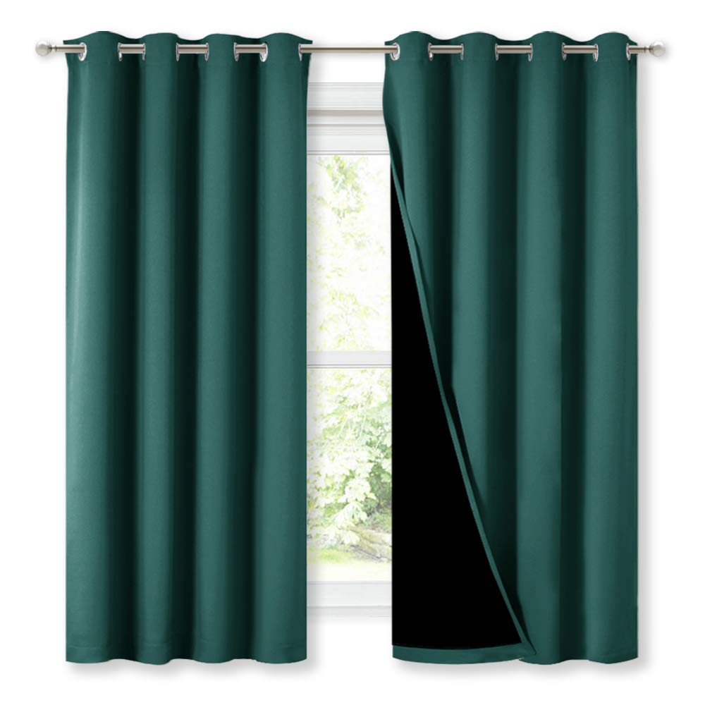 NICETOWN 100% Blackout Curtain Panel, Thermal Insulated Black Liner Curtain for Nursery Room, Noise Reducing and Heat Blocking D