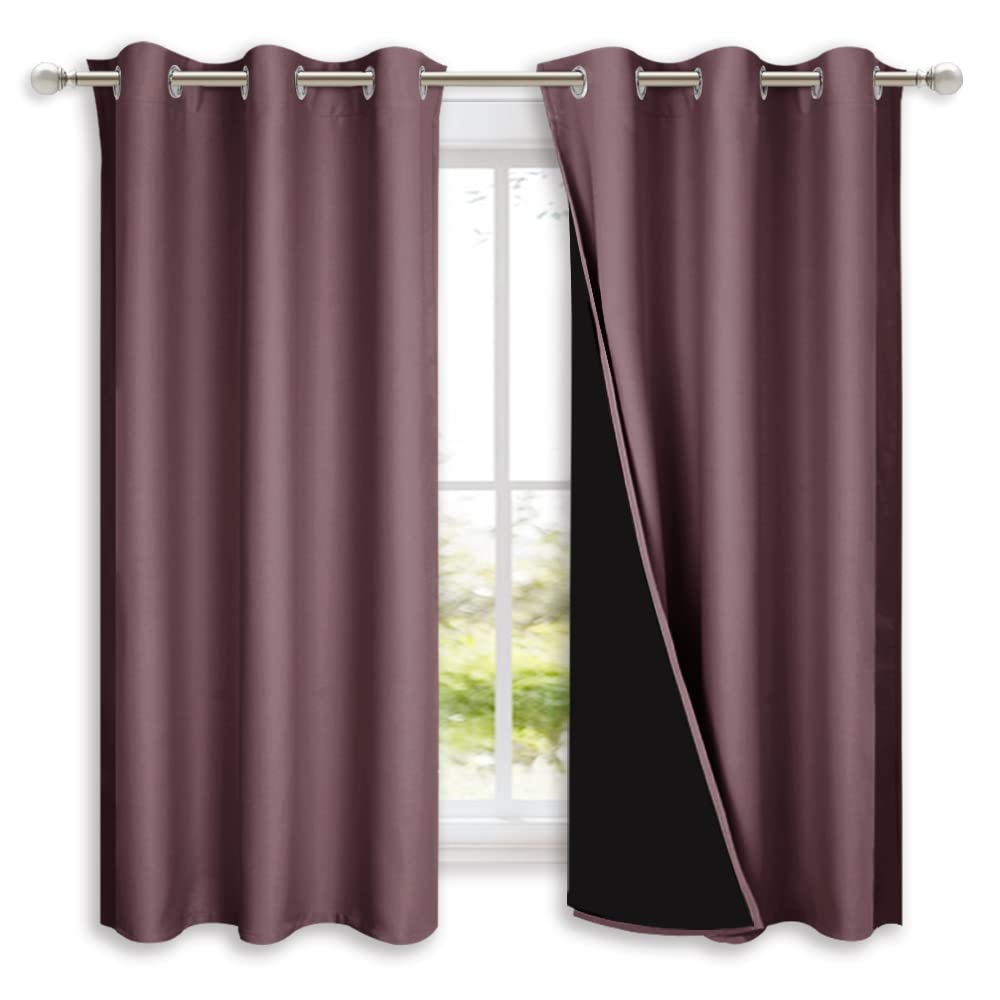 NICETOWN Dry Rose 100% Blackout Lined Curtains, 2 Thick Layers Completely Blackout Window Treatment Panels Thermal Insulated Dra