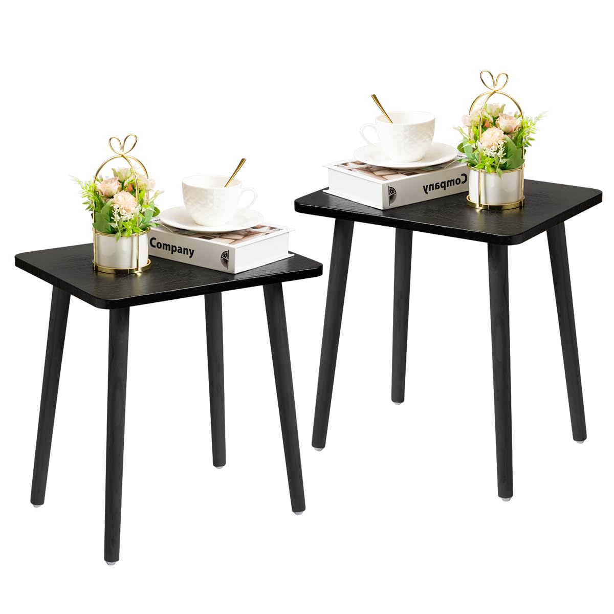 FORAOFUR Black End Tables Set of 2, Modern Boho End Table for Living Room Bedroom, Small Side Table for Small Spaces with Stable