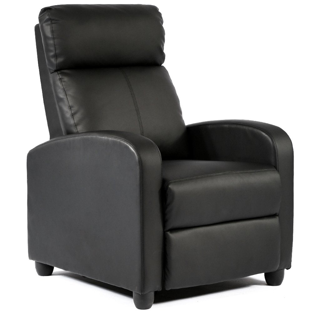 FDW Wingback Recliner Chair Leather Single Modern Sofa Home Theater Seating for Living Room,Black