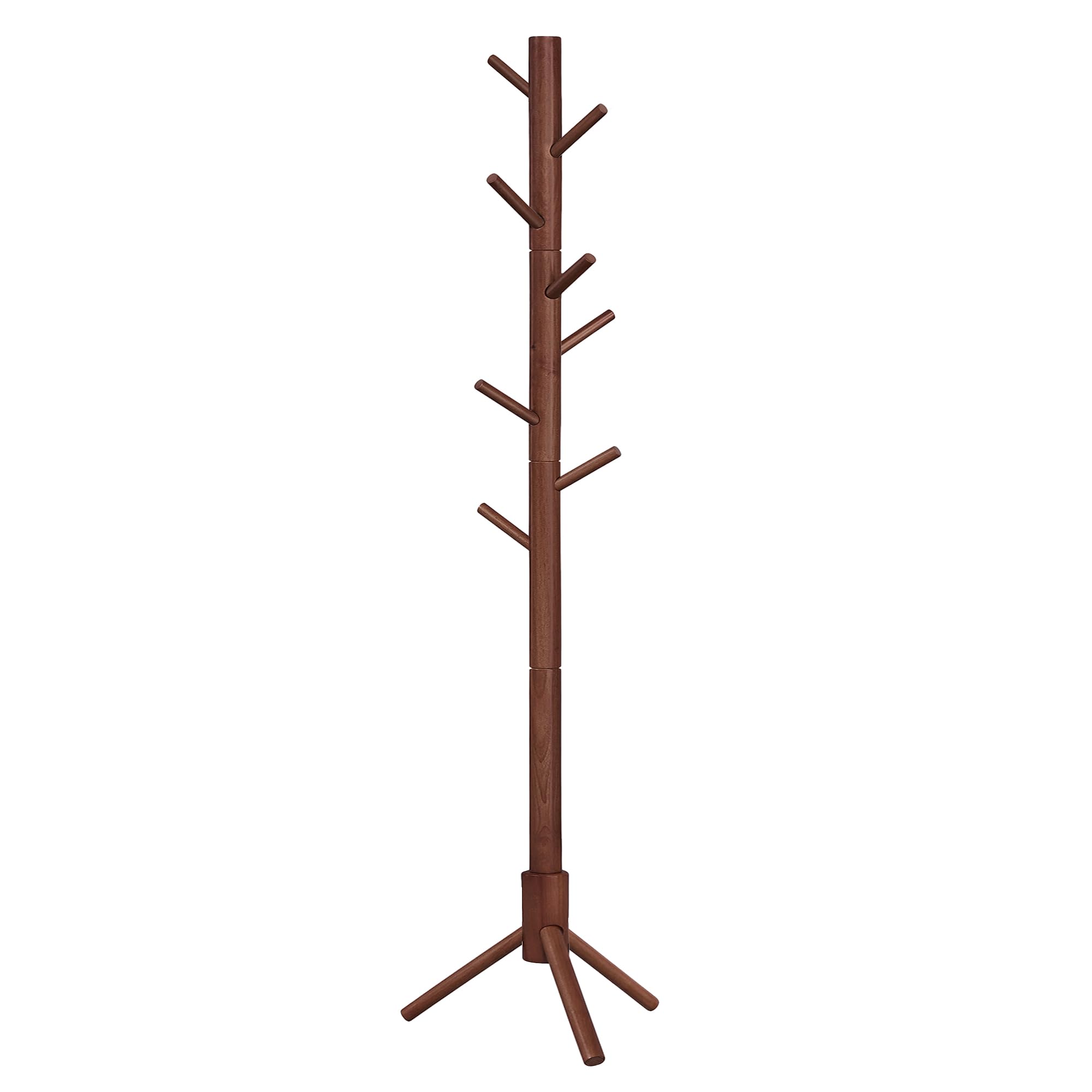 VASAGLE Solid Wood Coat Rack, Free Standing Coat Rack, Tree-Shaped Coat Rack with 8 Hooks, 3 Height Options, for Clothes, Hats, 