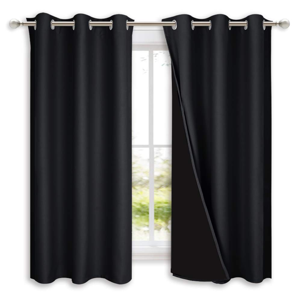 NICETOWN Complete 100% Blackout Curtain Set, Thermal Insulated & Energy Efficiency Window Draperies with Black Liner, Noise Redu