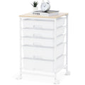 SYKIARIOL Utility Cart with 5 Drawers,Storage Drawer Cart with Wooden Tabletop and Lockable Wheels,Craft Storage Trolley Cart,5-