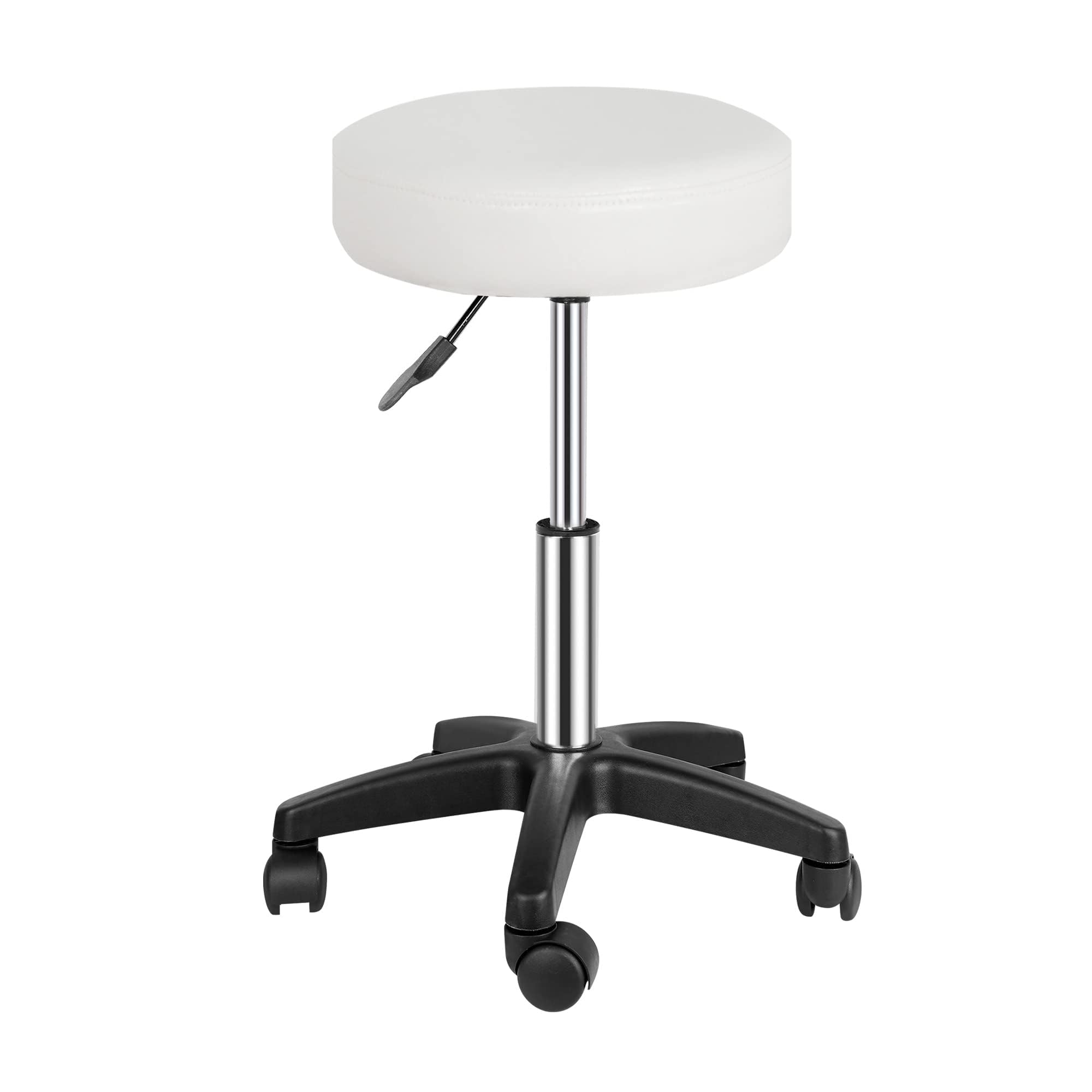 F2C Leather Adjustable Bar Stools Swivel Chairs Facial Massage Spa Salon Stool with Wheels White/Black (White)