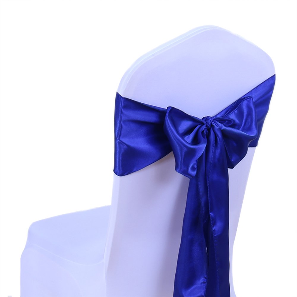 SINSSOWL 50 Royal Blue Chair Sashes Satin Chair Bows for Wedding Birthday Party Fiesta Restaurant Decor - 7x108 Inches Chair Rib