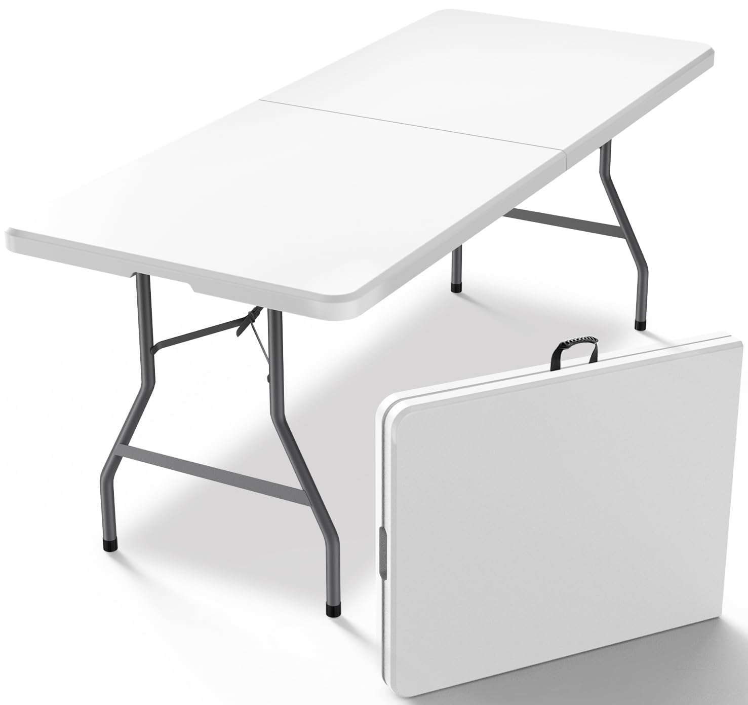 VTOY 6FT(30 x72 ) Folding Table, Indoor Outdoor Heavy Duty Table with Carrying Handle,Portable Plastic Fold up Table for Picnic/