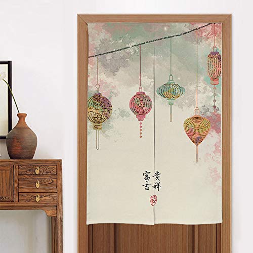 MYRU Chinese Bedroom Partition Curtain Noren Japanese Curtain Doorway Half Curtain Feng Shui Door Curtain (Lanterns,33 by 55 Inc