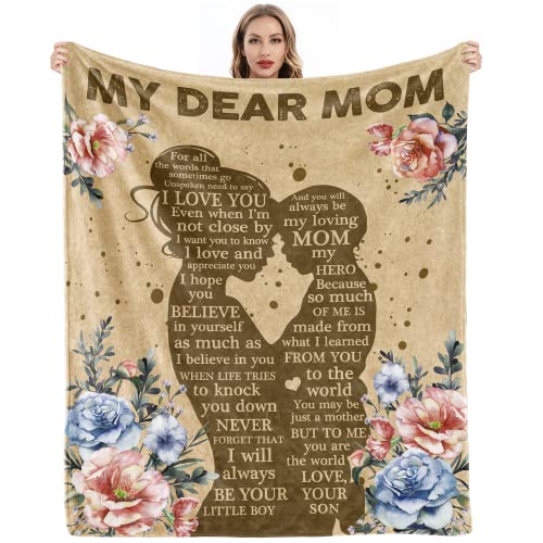 Gifts for Mom, Mothers Day Birthday Gift for Mom from Son, Mama Blanket from Son, Happy Birthday Mother, Soft Cozy Flannel Custo