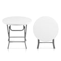 Goplus 32 Round Folding Table, Foldable Plastic Card Table, Portable Commercial Banquet Table, White Outdoor Utility Folding T