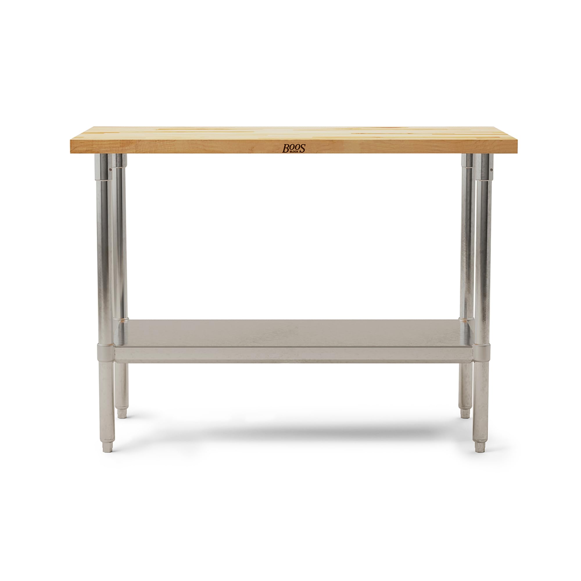 John Boos Maple Wood Top Work Table, 48   x24   x36    - 1.5    Thick Tabletop, 86-lb Kitchen Station with Wooden Edge-Grain Tab