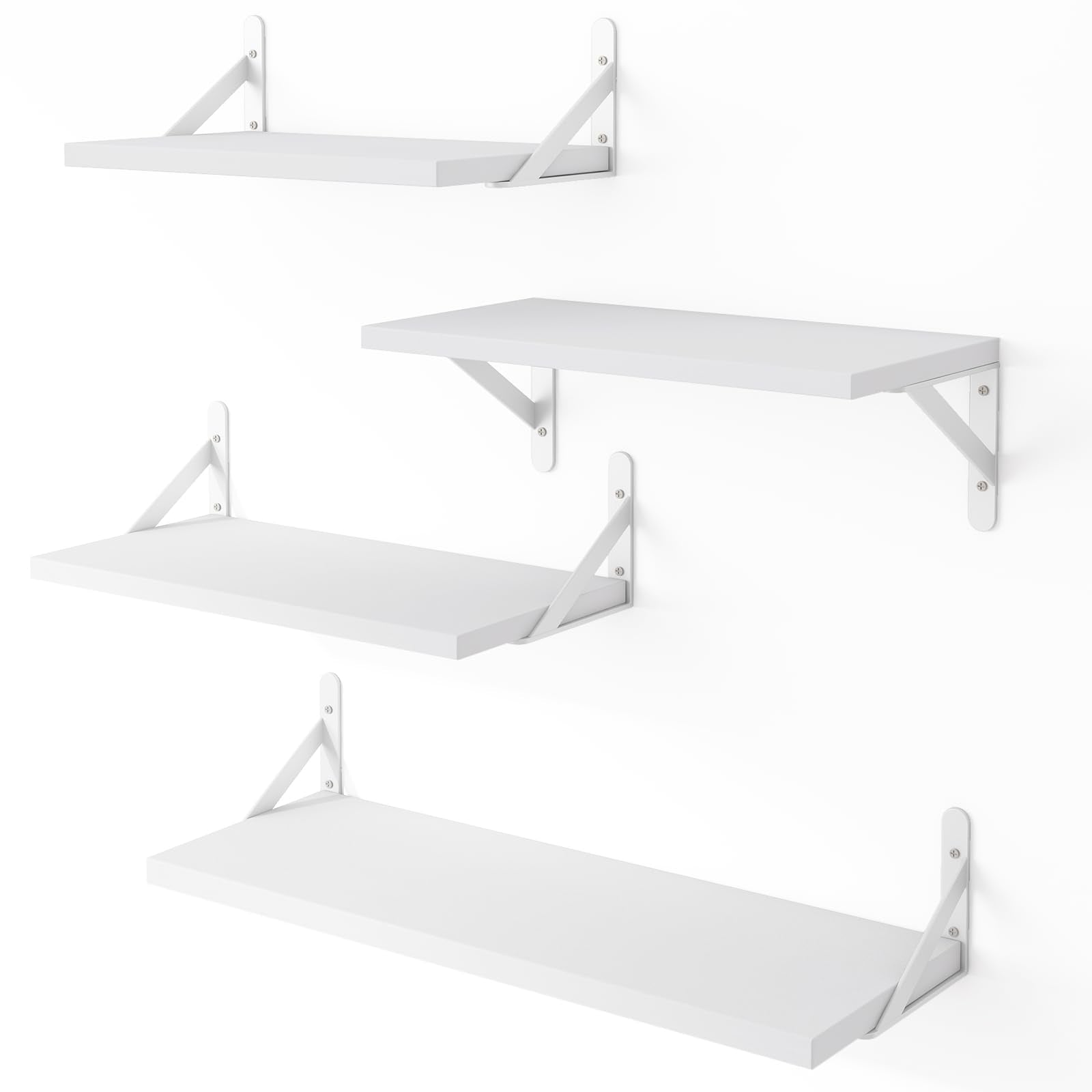YGEOMER Floating Shelves for Wall, White Wall Shelves Different Sizes, Wall Mounted Wood Shelf for Living Room, Bathroom, Bedroo