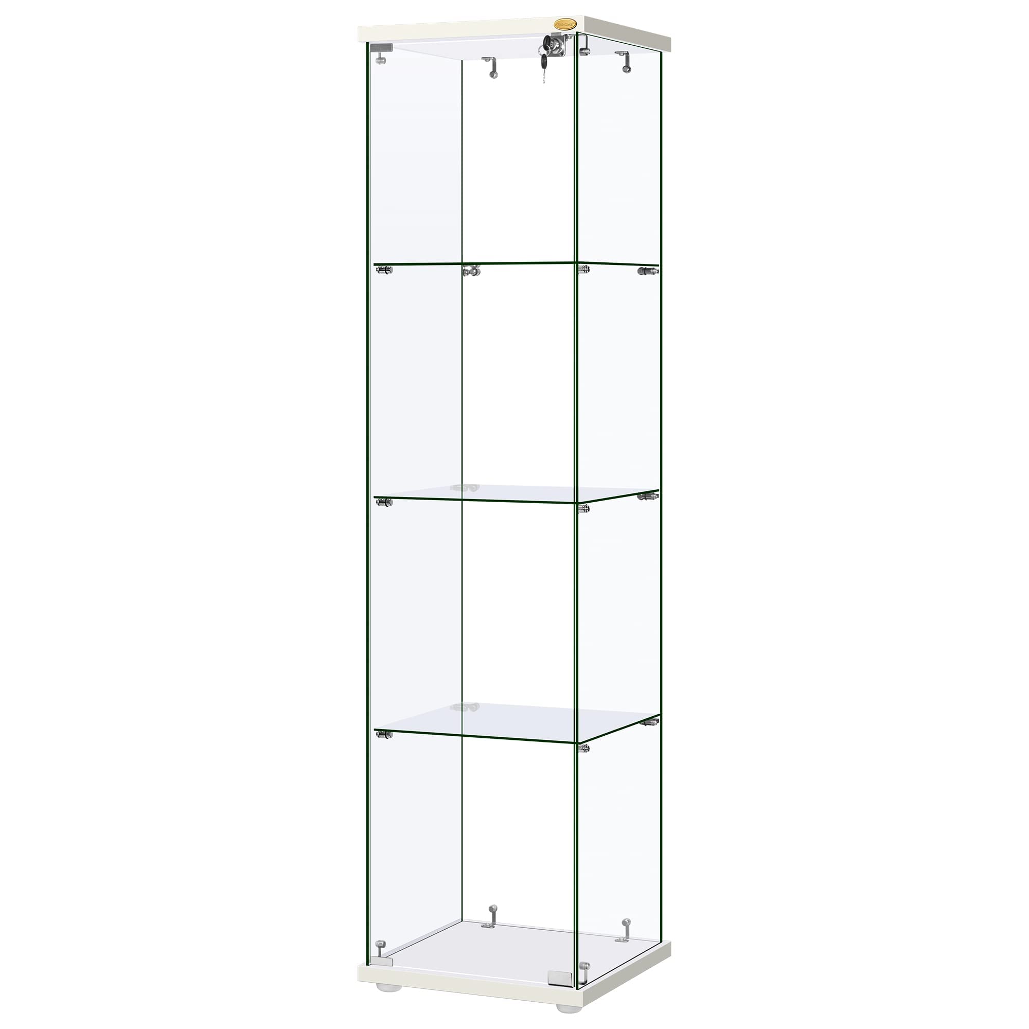 VIVOHOME 4 Layers 15.7W x 15.7D x 62.6H Glass Display Cabinet Countertop Showcase with Lock, 5mm Tempered Glass 25mm MDF B